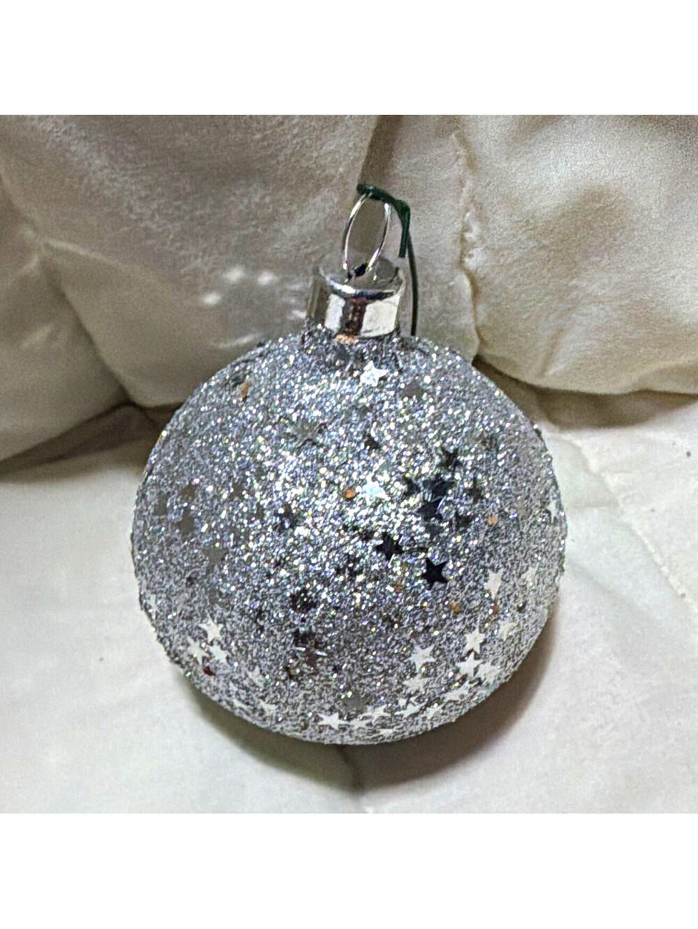 Silver Glitter Stars Hanging Plastic Ball Christmas Holiday Decorative Ornament